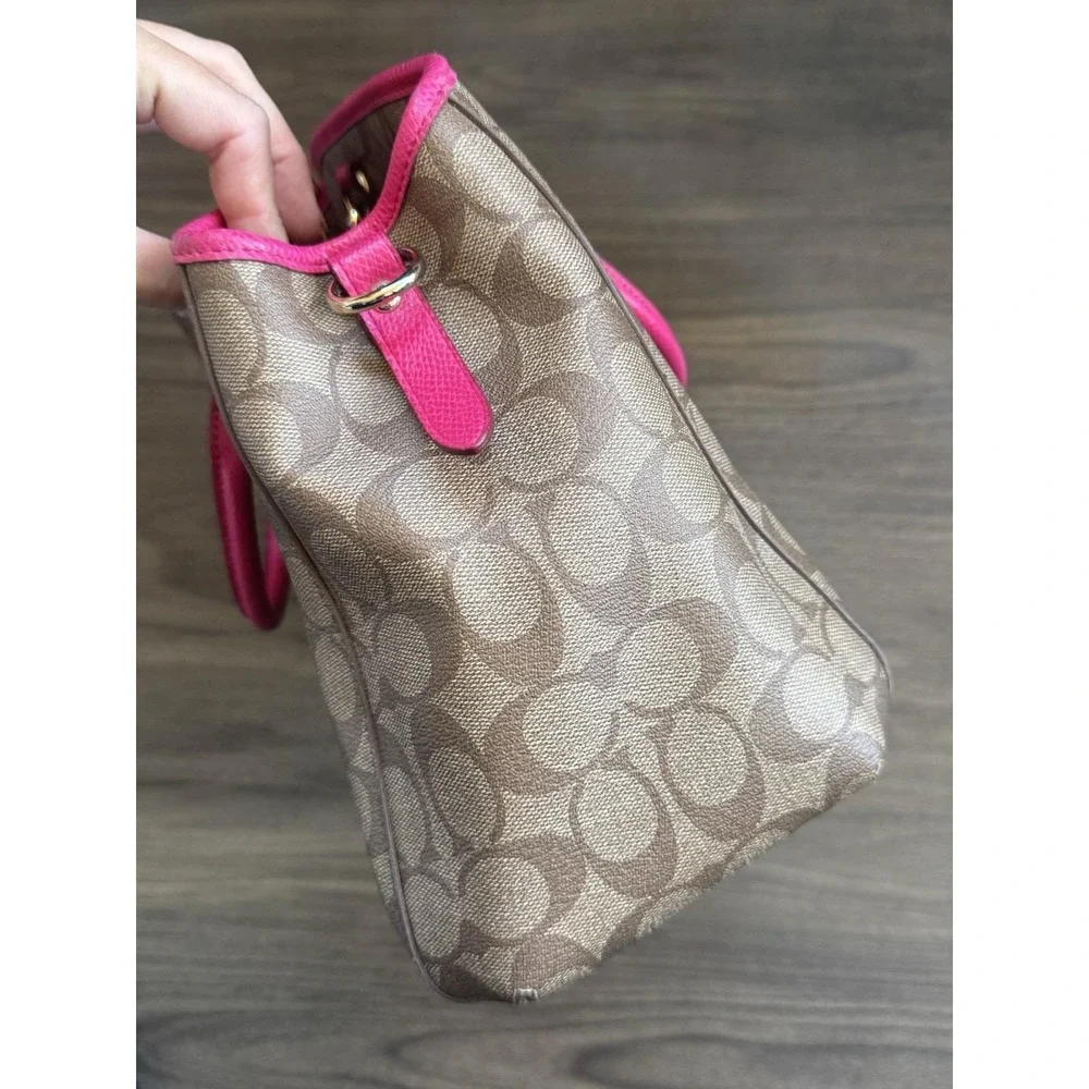 Authentic COACH Signature Shoulder Hand Bag Leather Brown Pink‎